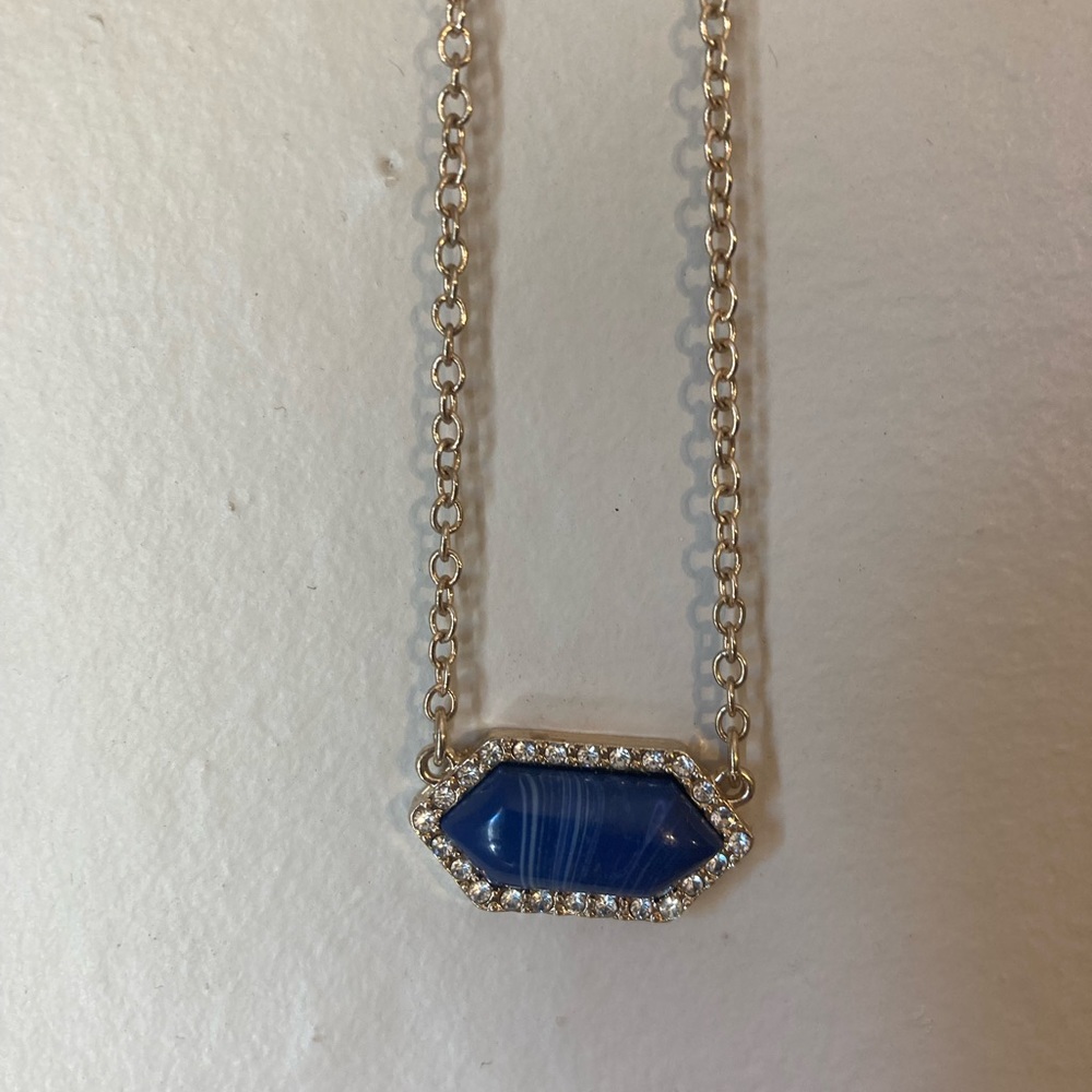 Necklace with Blue Stone and Rhinestones